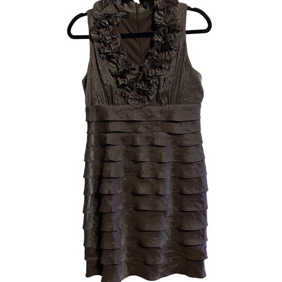 London Style Nights Evening Dress 10P Dark Tuape Ribbon Ruffle Wedding Event - Picture 15 of 16